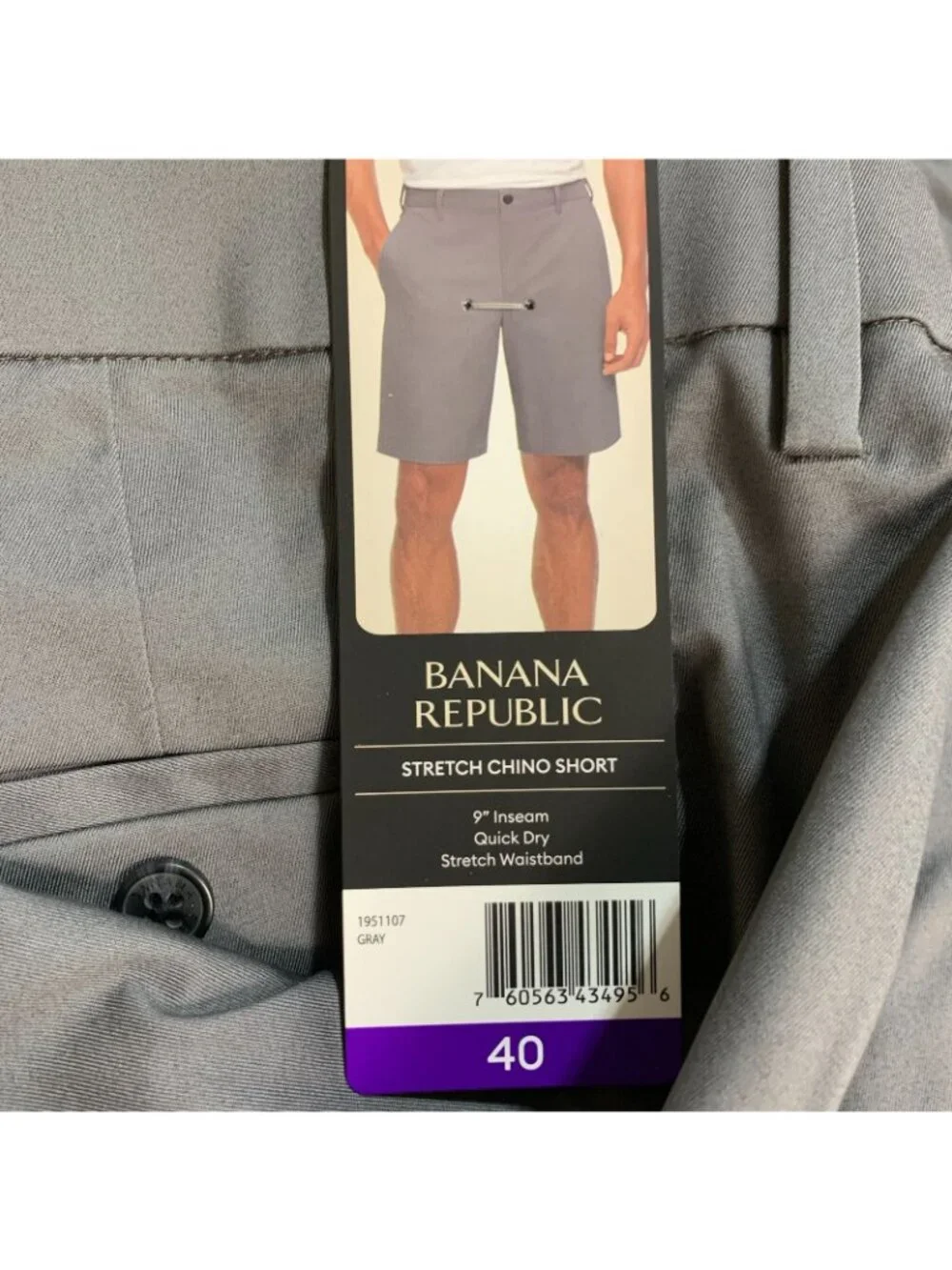 NWT Banana Republic Men's 40 Gray Stretch Chino Shorts